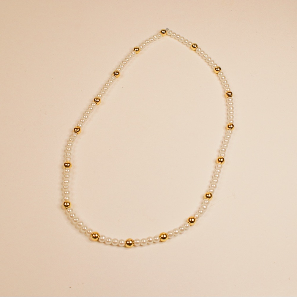 Handmade Faux Gold and Pearl Elastic Choker Necklace